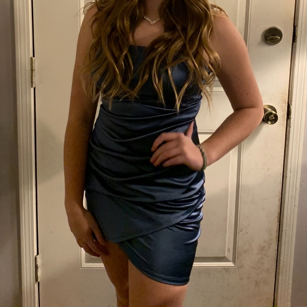 Tight/homecoming dust blue satin dress